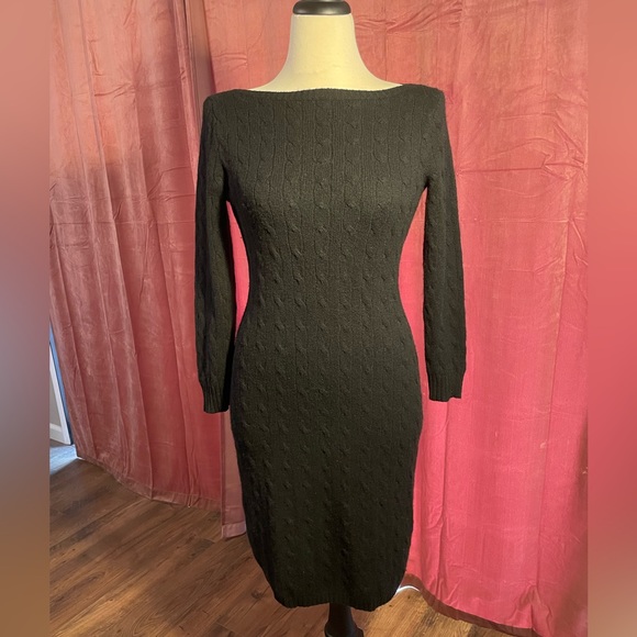 Ralph Lauren black label 100% cashmere cable knit, boat neck sweater dress M L - Picture 2 of 10